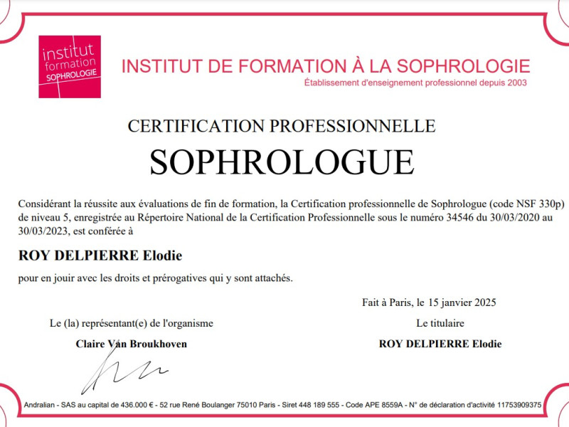 Certification professionnelle sophrologue