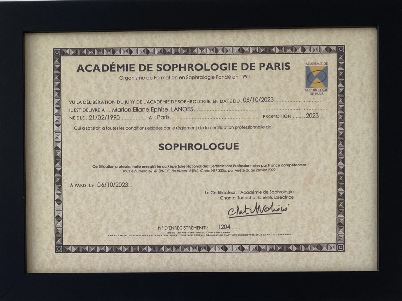 Diplôme de sophrologue certifié RNCP