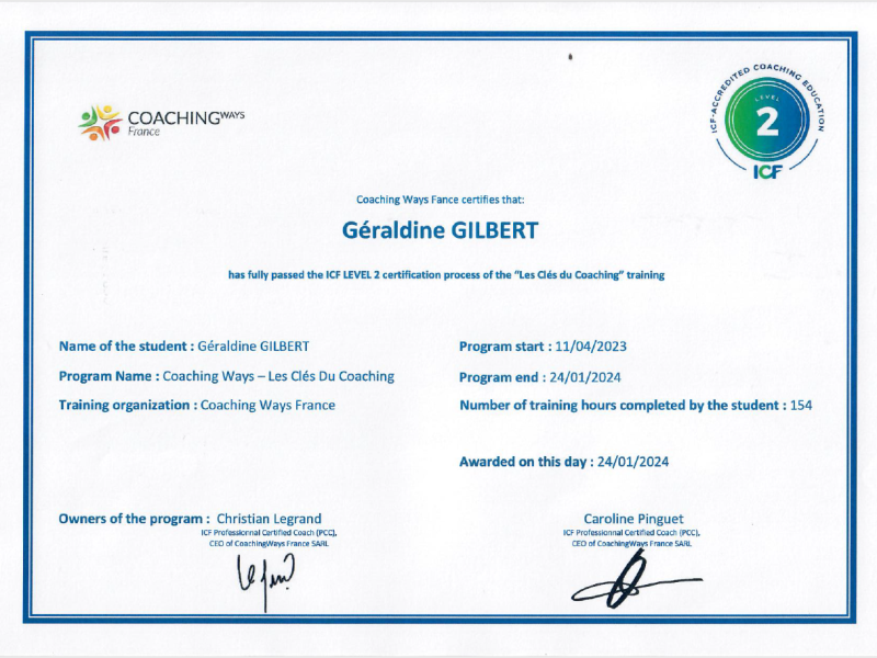 COACH PROFESSIONNEL Niveau 2 (International Federation of Coaching)